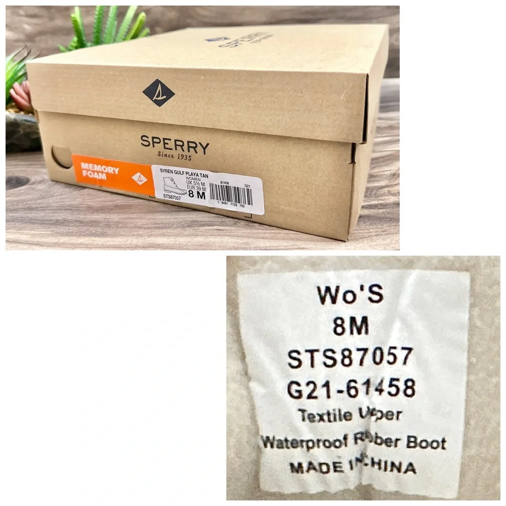 NIB Sperry Syren Gulf Playa Tan Striped Geometric Waterproof Duck Rain Boots - Picture 14 of 15